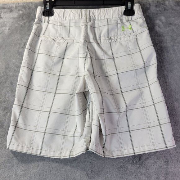Under Armour Boys YLG White Plaid Golf Shorts Youth Large Performance Activewear - Picture 8 of 10